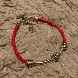 Ferragamo Gancini Leather/Sterling Silver Bracelet